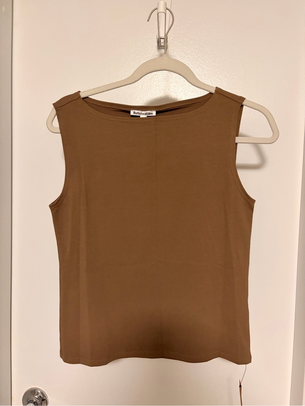 Reformation Classic Ribbed Boatneck Tank in Camel Brown